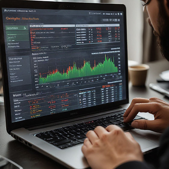 A person using a laptop to place a sports bet on a halal betting site, with graphs and stats on the screen.